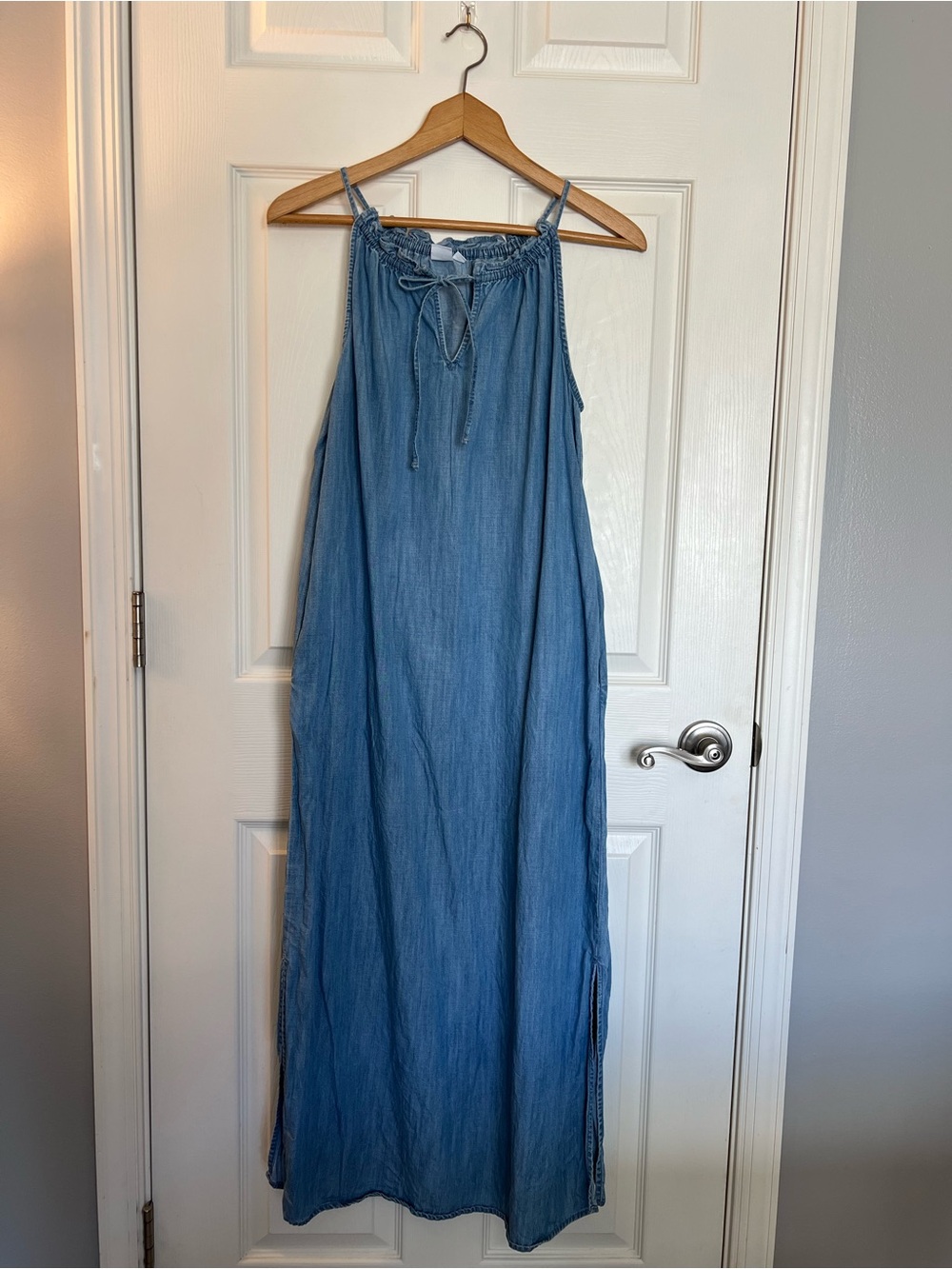 GAP Chambray Blue Tie-Neck Maxi Dress